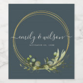 GRAY LEAFY GREEN GOLD FOLIAGE WATERVERF WEDDING WIJN ETIKET (Enkel label)