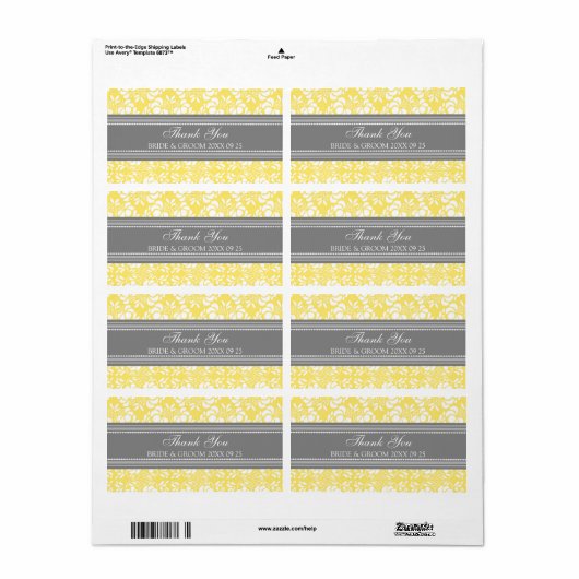 Gray Lemon Damask Wedding Labels (Full Sheet)