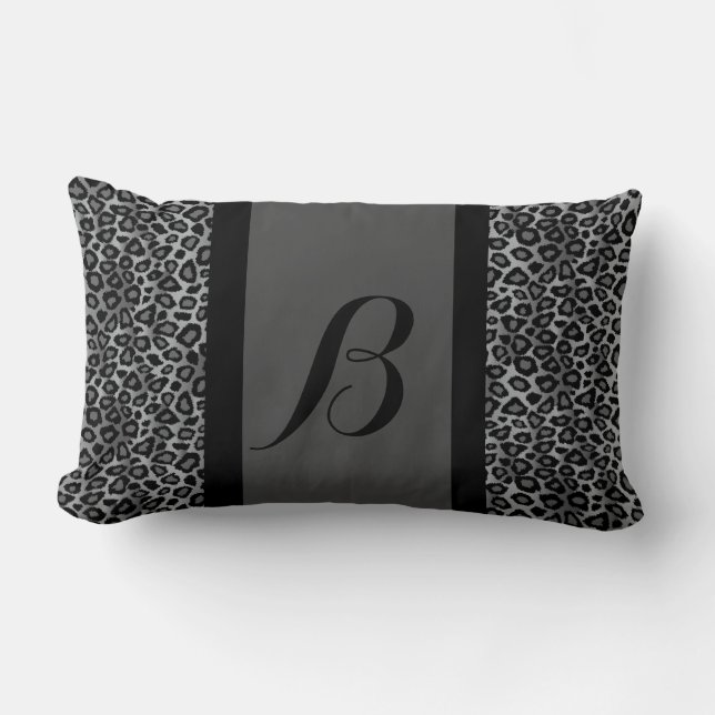 Gray Leopard Animal Print Patroon | Monogram Kussen (Voorkant)