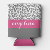 Gray Leopard Print Pattern met Roze naam Blikjeskoeler (Voorkant)