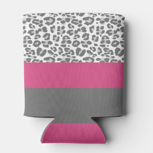 Gray Leopard Print Pattern met Roze naam Blikjeskoeler (Achterkant)