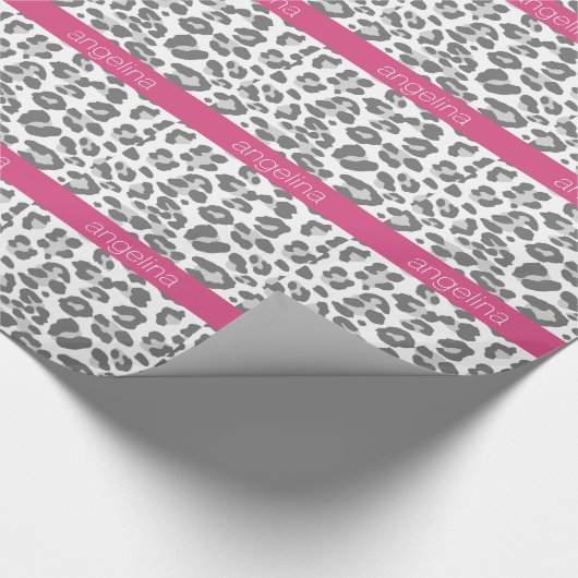 Gray Leopard Print Pattern met Roze naam Cadeaupapier (Hoek)