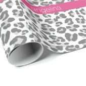 Gray Leopard Print Pattern met Roze naam Cadeaupapier (Rol Hoek)