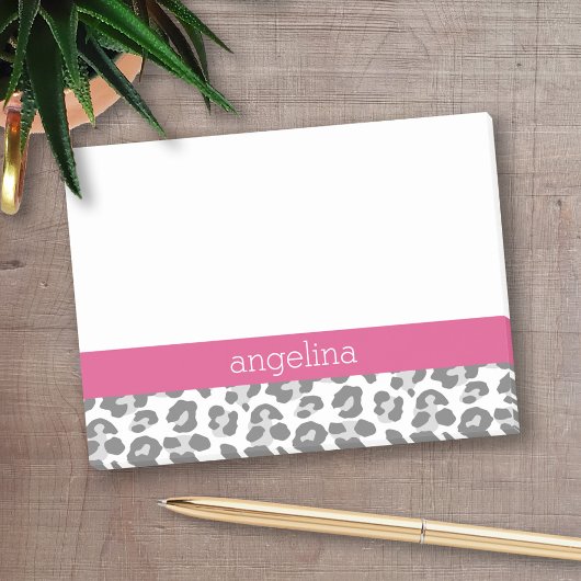 Gray Leopard Print Pattern met Roze naam Post-it® Notes