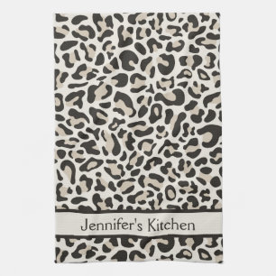Gray Leopard Print Retro Kitchen Toweldoeken Theedoek