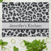 Gray Leopard Print Retro Kitchen Toweldoeken Theedoek (Gevouwen)