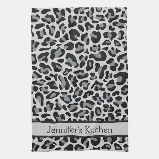 Gray Leopard Print Retro Kitchen Toweldoeken Theedoek (Verticaal)