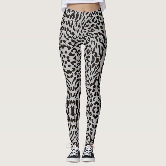 Gray Leopard Safari Print Leggings (Voorkant)