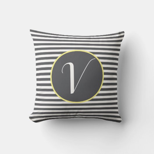 Gray Lijst Monogram Letter Stripes Cushion Kussen (Voorkant)