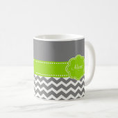 Gray Lime Green Chevron Persoonlijk Koffiemok (Voorkant rechts)