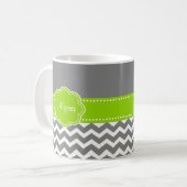 Gray Lime Green Chevron Persoonlijk Koffiemok (Voorkant links)