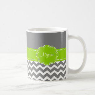Gray Lime Green Chevron Persoonlijk Koffiemok