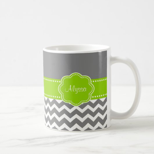 Gray Lime Green Chevron Persoonlijk Koffiemok (Rechts)