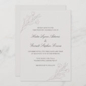 Gray Line Art Flowers Elegant Wedding Kaart (Voorkant / Achterkant)
