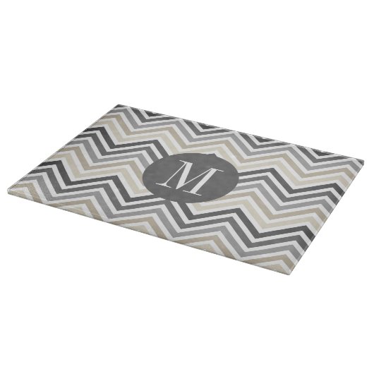 Gray & Linen Beige Chevron Pattern met monogram Snijplank (Hoek)
