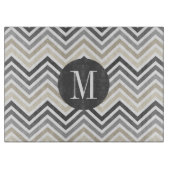 Gray & Linen Beige Chevron Pattern met monogram Snijplank (Voorkant)