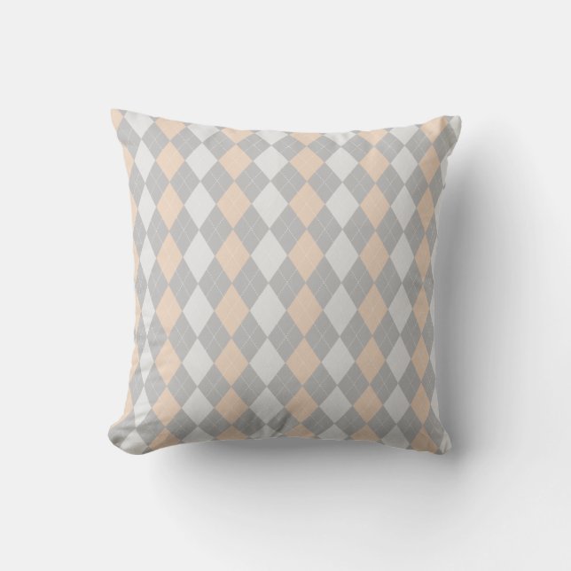 Gray & LINEN BROWN Diamonds ARGYLE Patroon Kussen (Voorkant)