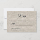Gray Linen Chic Script Wedding RSVP Kaart (Voorkant)