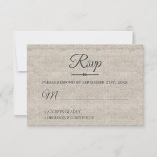 Gray Linen Chic Script Wedding RSVP Kaart