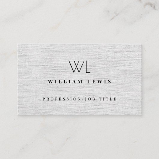 Gray Linen Monogram Modern minimalist Visitekaartje (Voorkant)