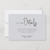 Gray Linen Simple Black Script Weddenschap Details Kaart (Voorkant)