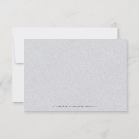 Gray Linen Simple Black Script Weddenschap Details Kaart (Achterkant)