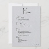 Gray Linen Simple Black Script Weduwmenu Kaart (Voorkant)
