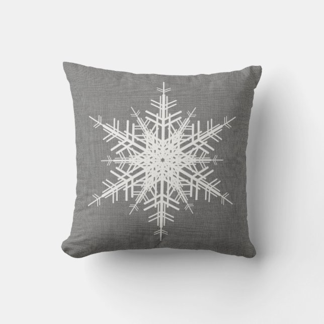 Gray Linen Snowflake Holiday Cushion Kussen (Voorkant)
