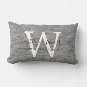 Gray Linen White Monogram Wedding Keepomwille Kussen