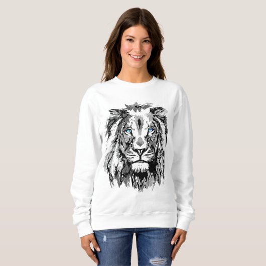 Gray Lion Portrait Drawing - Lion Sweatshirt (Voorkant volledig)
