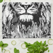 Gray Lion Portret Tekening - Lion Kitchen Towel Theedoek (Gevouwen)