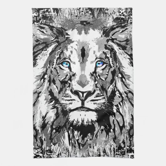 Gray Lion Portret Tekening - Lion Kitchen Towel Theedoek (Verticaal)