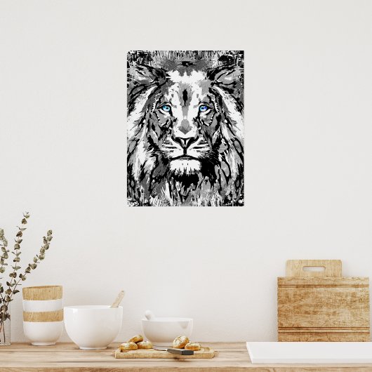 Gray Lion Portret Tekening - Lion Poster Afdrukken (Keuken)