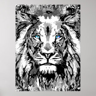 Gray Lion Portret Tekening - Lion Poster Afdrukken