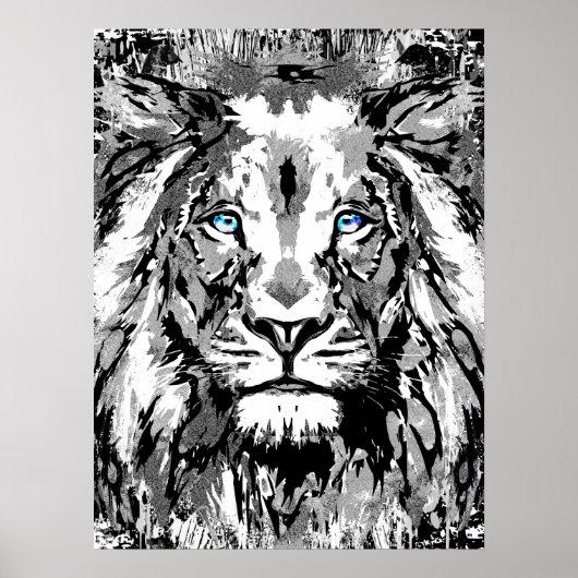 Gray Lion Portret Tekening - Lion Poster Afdrukken (Voorkant)