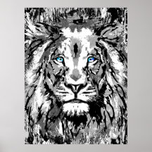 Gray Lion Portret Tekening - Lion Poster Afdrukken