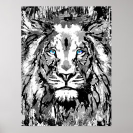 Gray Lion Portret Tekening - Lion Poster Afdrukken