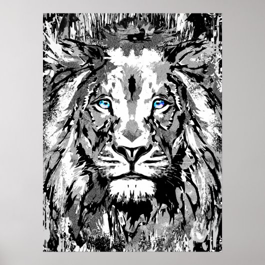 Gray Lion Portret Tekening - Lion Poster Afdrukken (Voorkant)