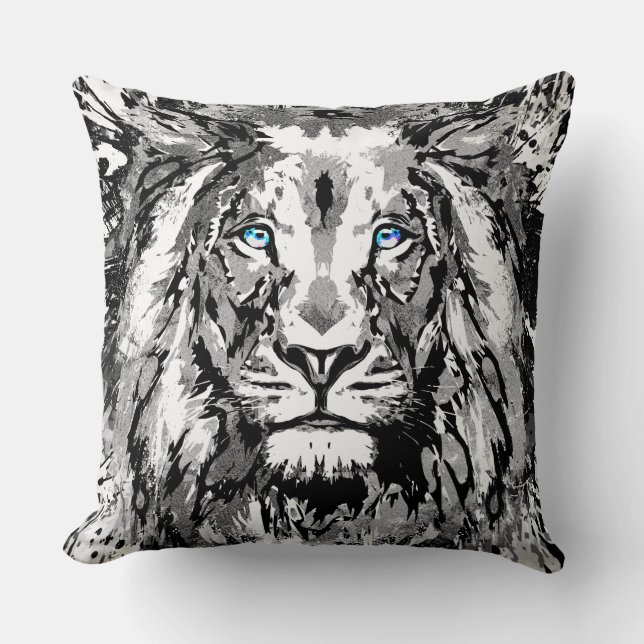 Gray Lion Portret Tekening - Lion Sierkussen (Voorkant)