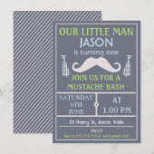 Gray Little Gentleman Mustache Birthday Uitnodigin Kaart (Voorkant / Achterkant)