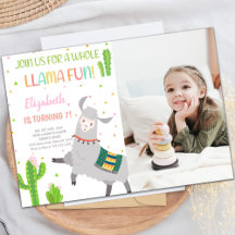 Gray Llama Birthday Invitatie met foto