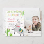 Gray Llama Birthday Invitatie met foto Kaart (Voorkant)