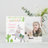 Gray Llama Birthday Invitatie met foto Kaart (Staand voorkant)