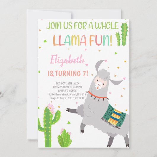 Gray Llama Birthday-uitnodigingen Kaart (Voorkant)