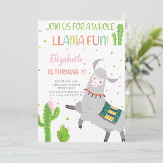 Gray Llama Birthday-uitnodigingen Kaart (Staand voorkant)