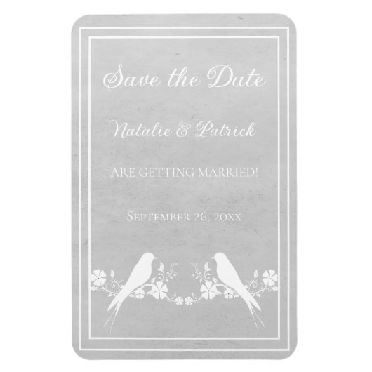 Gray Lovebird Floral Save the Date Magnet Magneet (Verticaal)