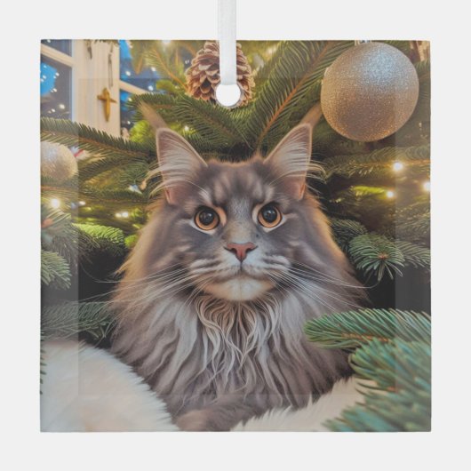 Gray Maine Coon Glass Ornament (Voorkant)