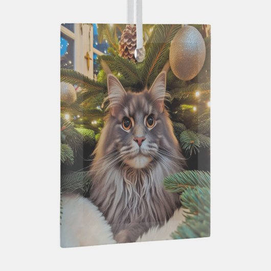 Gray Maine Coon Glass Ornament (Voorkant Rechts)