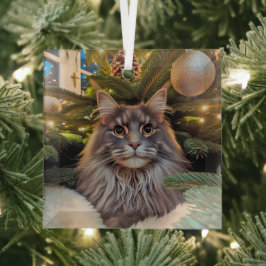 Gray Maine Coon Glass Ornament