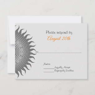 Gray Mandala op Black Wedding RSVP Kaart
